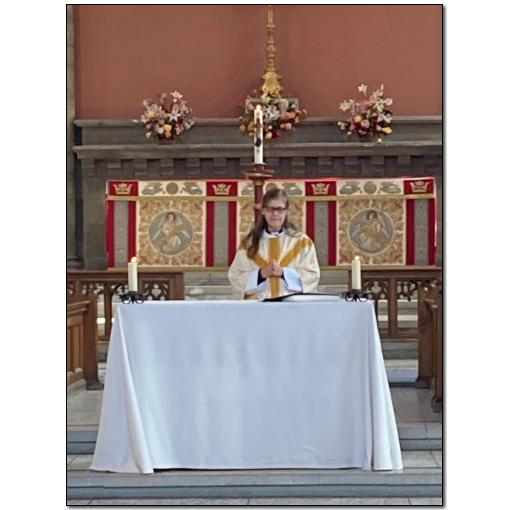 Photo: photo301 Clare during service showing altar frontal